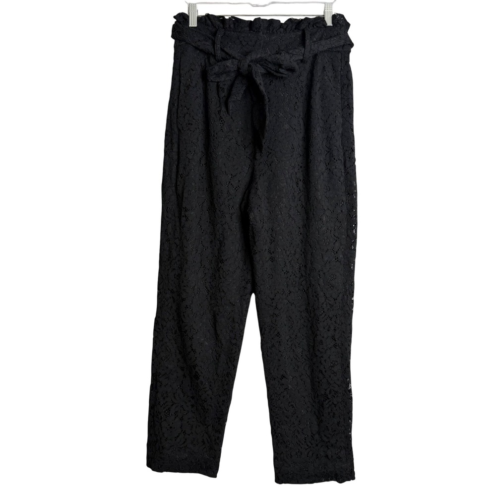 J. Crew Tapered Paper Bag Pant In Lace Womens 8 P Black High Rise Straight Leg